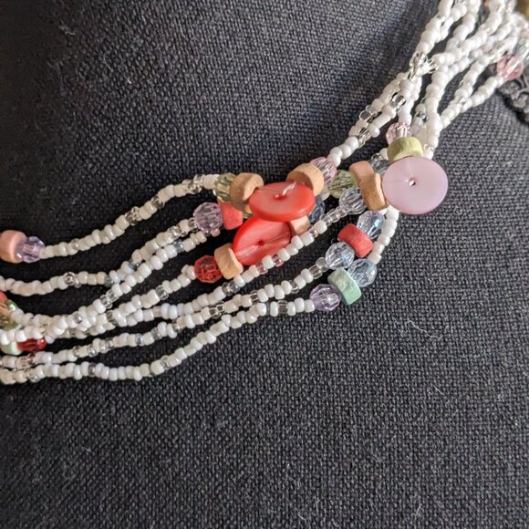 Two vintage beaded necklaces red and white tinny beads multi strand - Picture 6 of 7